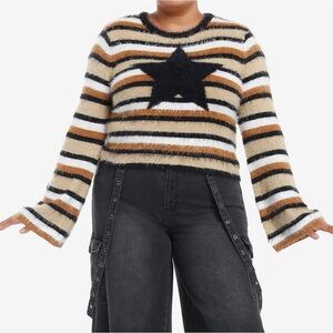 Social Collision Hot Topic grunge Y2K star stripe cropped fuzzy sweater